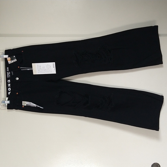 S.O.N.G Black Distressed Wide Leg Jeans - Picture 4 of 14